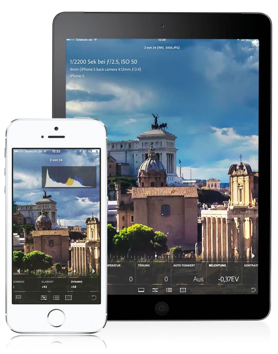Lightroom dla iOS  Lightroom jest teraz dostępny jako dodatek do Photoshopa CC w formie aplikacji dla iPhone'a i iPada. Pozwala na szybkie ulepszanie zdjęć i zarządzanie nimi