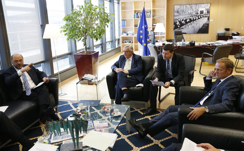 Przewodniczący Komisji Europejskiej Jean-Claude Juncker, szef Rady Europejskiej Donald Tusk, szef Parlamentu Europejskiego Martin Schulz oraz premier Holandii Mark Rutte