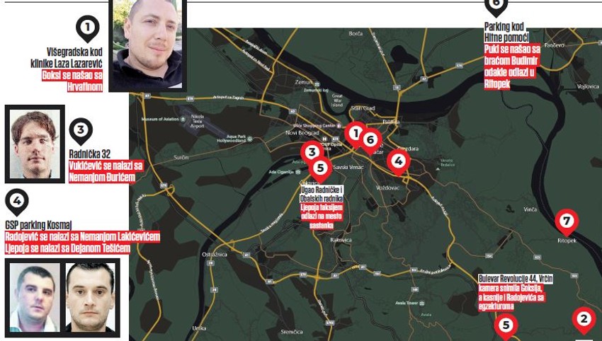 Mapa kretanja žrtava Velje Nevolje poslednjih sati života