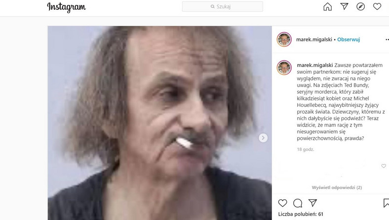 Michel Houellebecq na Instagramie Marka Migalskiego