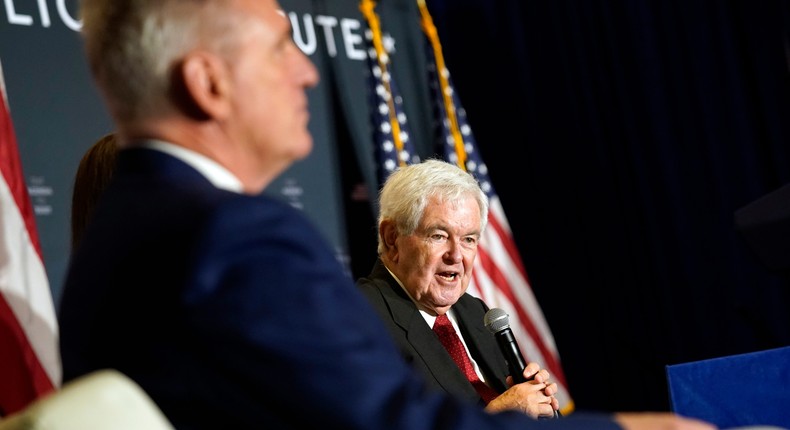 Kevin McCarthy, left, and former House Speaker Newt Gingrich.AP Photo/Andrew Harnik