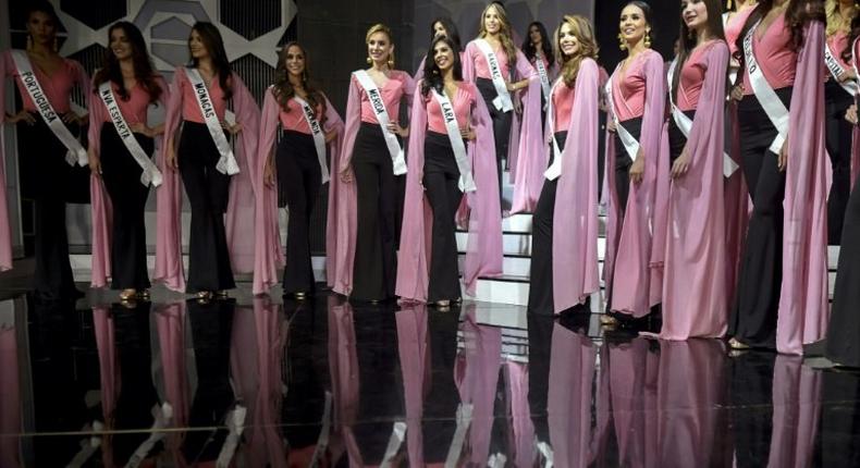 Contestants pose for a picture during a rehearsal for the Miss Venezuela beauty contest, in Caracas, Venezuela on December 11, 2018