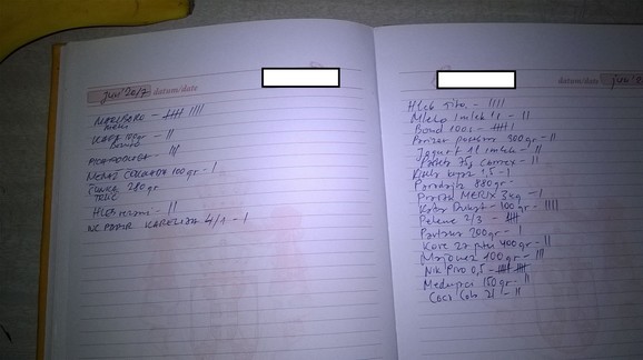 Primer sveske iz male radnje gde se kupuje na veresiju