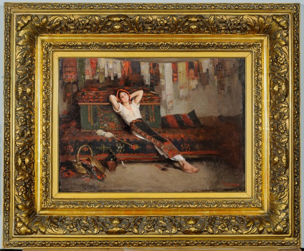 Fata cu zestrea ei (1885-1891) de Nicolae Gregorescu, ulei pe pânză, 37 x 52 cm.  Din colecția Muzeului Național de Artă al României