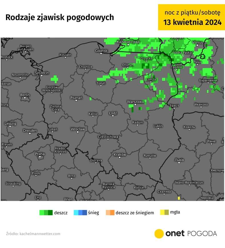 W nocy padać ma zwłaszcza na północnym wschodzie