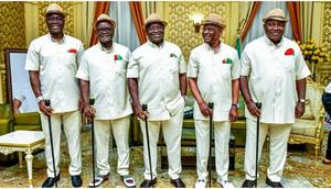 The G5 Governors: Seyi Makinde, Samuel Ortom, Okezie Ikpeazu, Nyesom Wike and Ifeanyi Ugwuanyi. (Daily Trust)