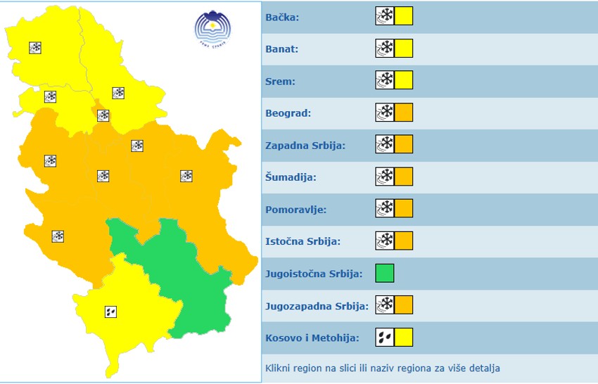 Meteoalarm za 4 januar