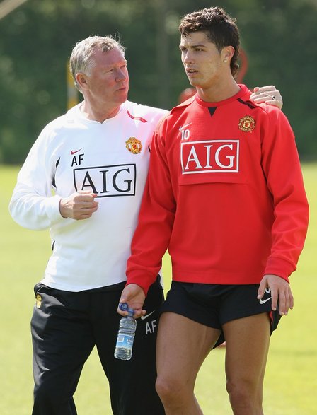 Sir Alex Ferguson i Cristiano Ronaldo w Manchesterze United w maju 2008 r.