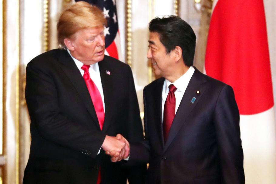 Donald Trump, prezydent USA, i Shinzo Abe, premier Japonii. Tokio, 27 maja 2019 r.