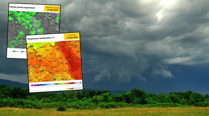 Dziś pogoda będzie bezlitosna. Nowa fala nawałnic i aż 29 st. C (mapy: meteologix.com)