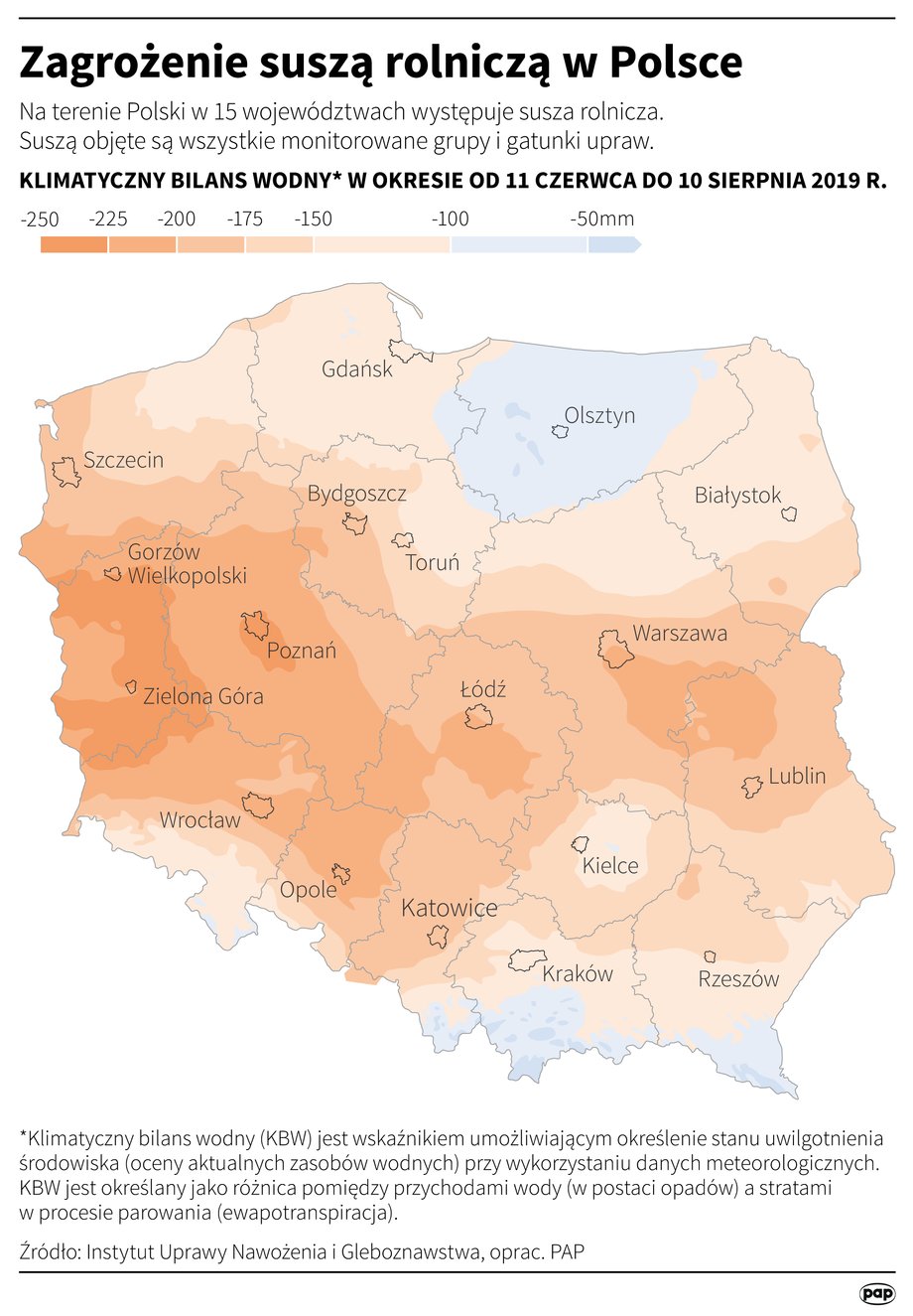 Mapa zagrożenia suszą w Polsce na obszarach rolniczych