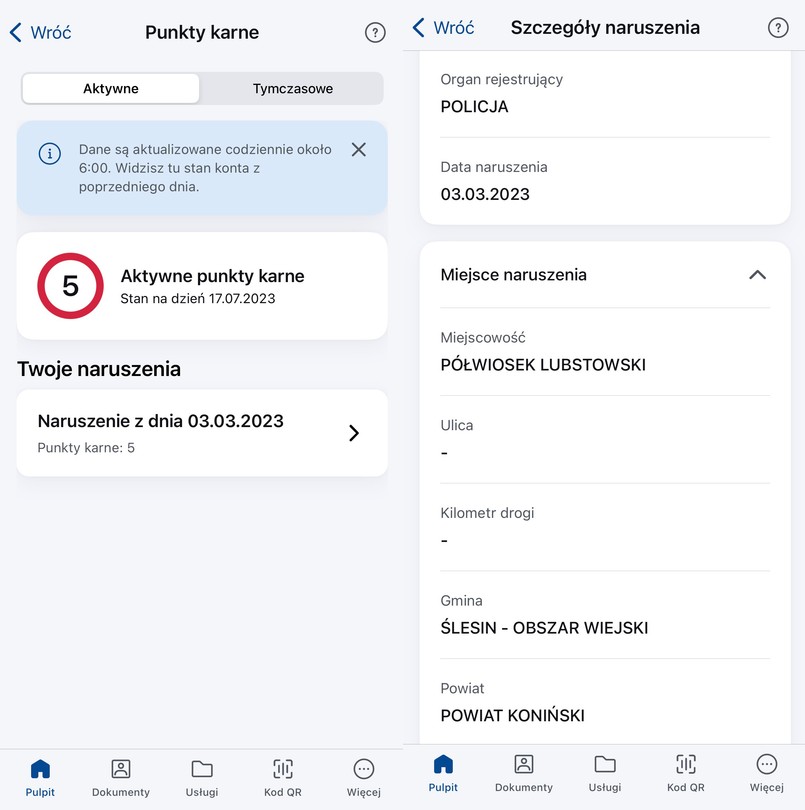 mobywatel punkty karne