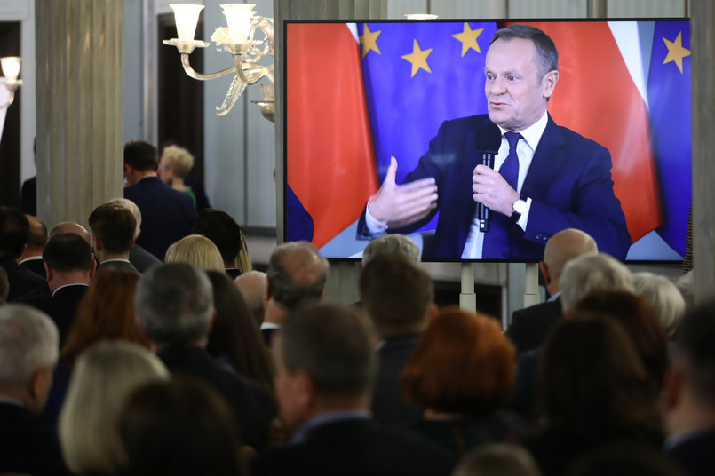 Donald Tusk podczas uroczystości z okazji 25. rocznicy uchwalenia Konstytucji