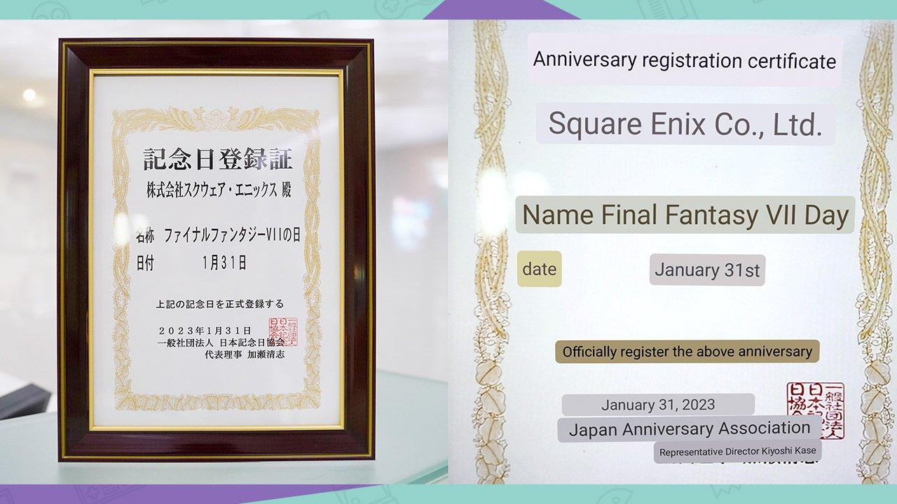 Spoločnosť Square Enix oficiálne zaregistrovala dnešný deň ako Final Fantasy VII Day prostredníctvom Japan Anniversary Association.