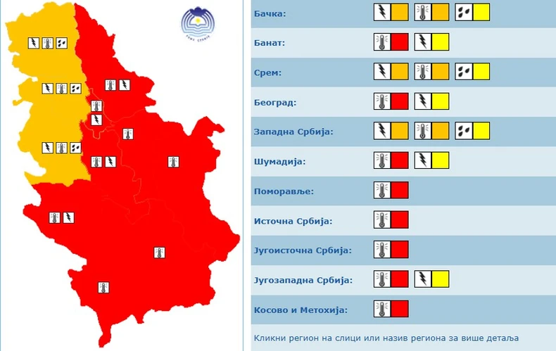 Meteoalarm za danas, 26 jul