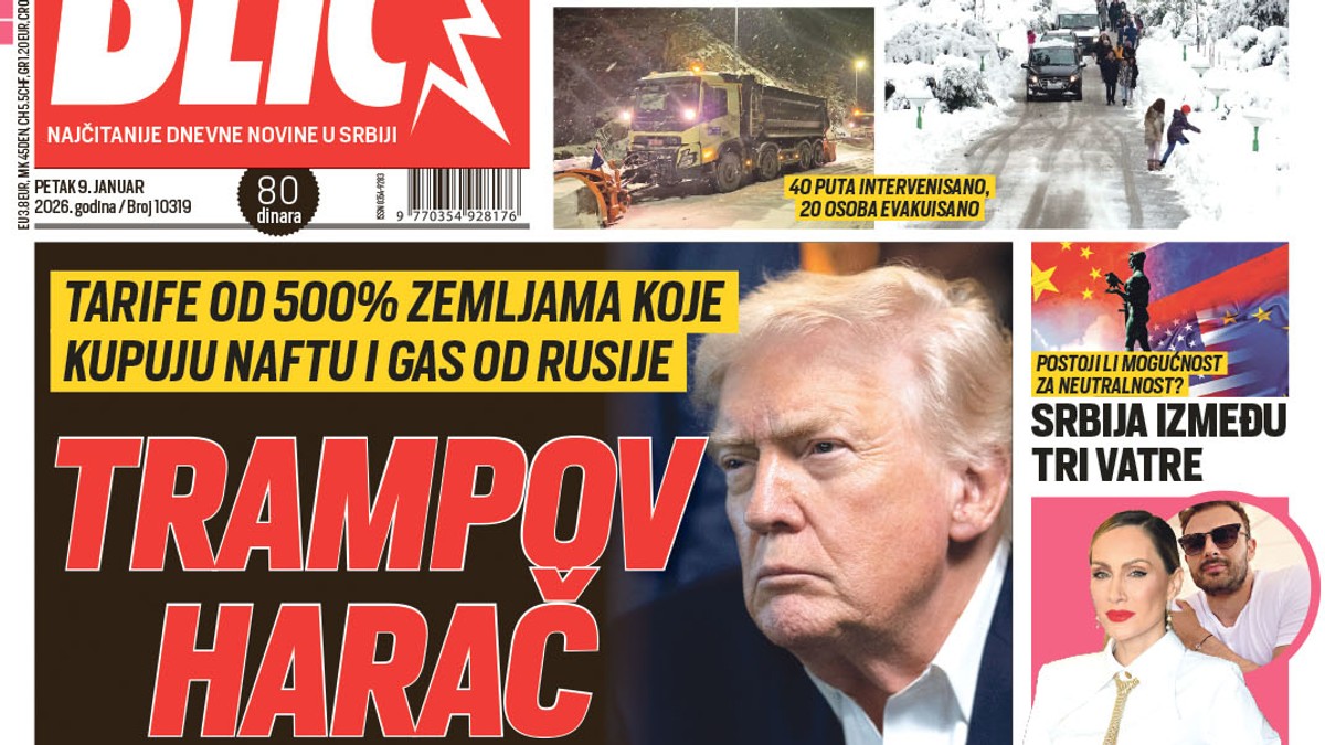 Blic naslovna strana za 9.1.