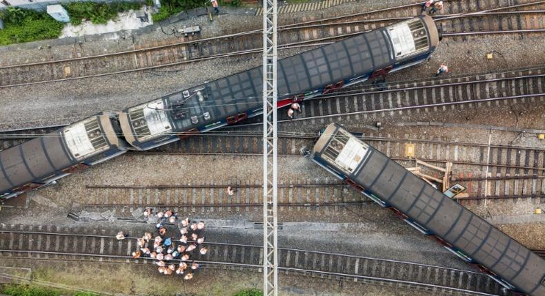 Three carriages left the tracks and were zigzagged across the rails near Hung Hom station in Kowloon