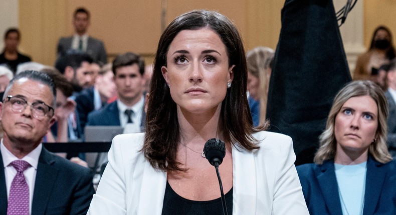 Cassidy Hutchinson, a top former aide to Trump White House Chief of Staff Mark Meadows, testifies during the sixth hearing by the House Select Committee on the January 6th insurrection in the Cannon House Office Building on June 28, 2022 in Washington, DC.