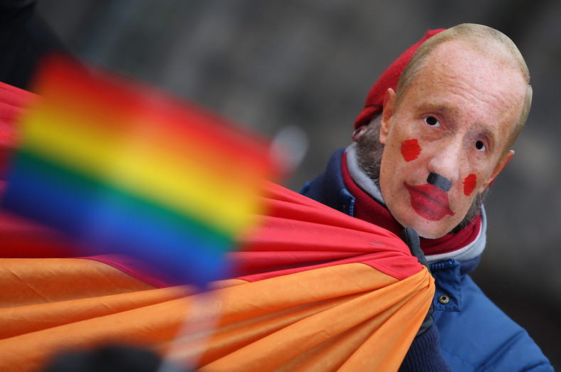 Protest przeciw traktowaniu osób LGBT w Rosji zorganizowany w Hamburgu w 2014 r.