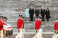 Donald Trump with first lady Melania Trump, Maj. Gen. Bradley Becker, Vice President Mike Pence and 