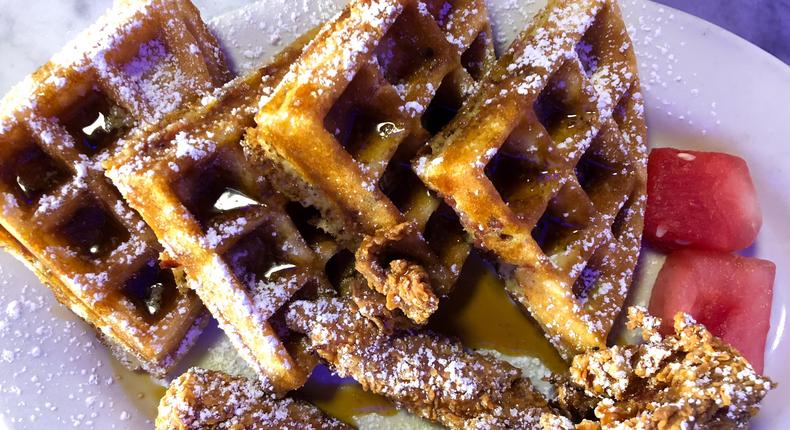 Students at a New York middle school were served chicken and waffles with watermelon on February 1 (not pictured).400tmax/Getty Images