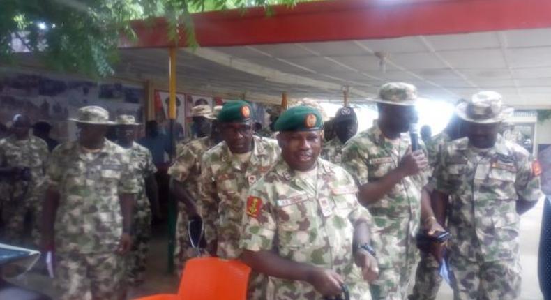 Army Chief of Training and Operation, Maj-Gen Enobong Udoh, at the hospital to celebrate with wounded troops (NAN)