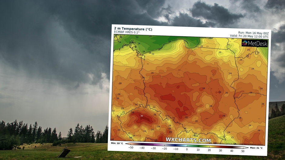 Przed nami dynamiczny czas w pogodzie (mapa: wxcharts.com)