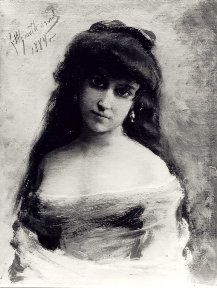 Leon Wyczółkowski - "Studium – Popiersie młodej kobiety" (1884/89). Obraz do dzisiaj nie został odnaleziony. Przed wojną znajdował się w zbiorach Towarzystwa Zachęty Sztuk Pięknych 