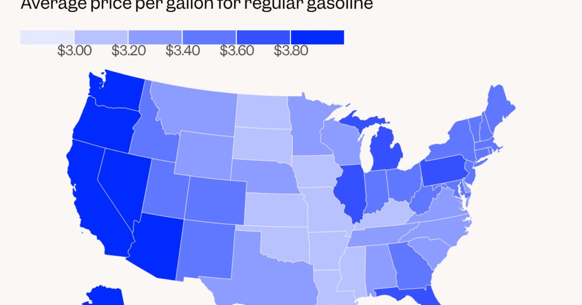 Map shows gas prices have risen above $3 a gallon in every US state ...
