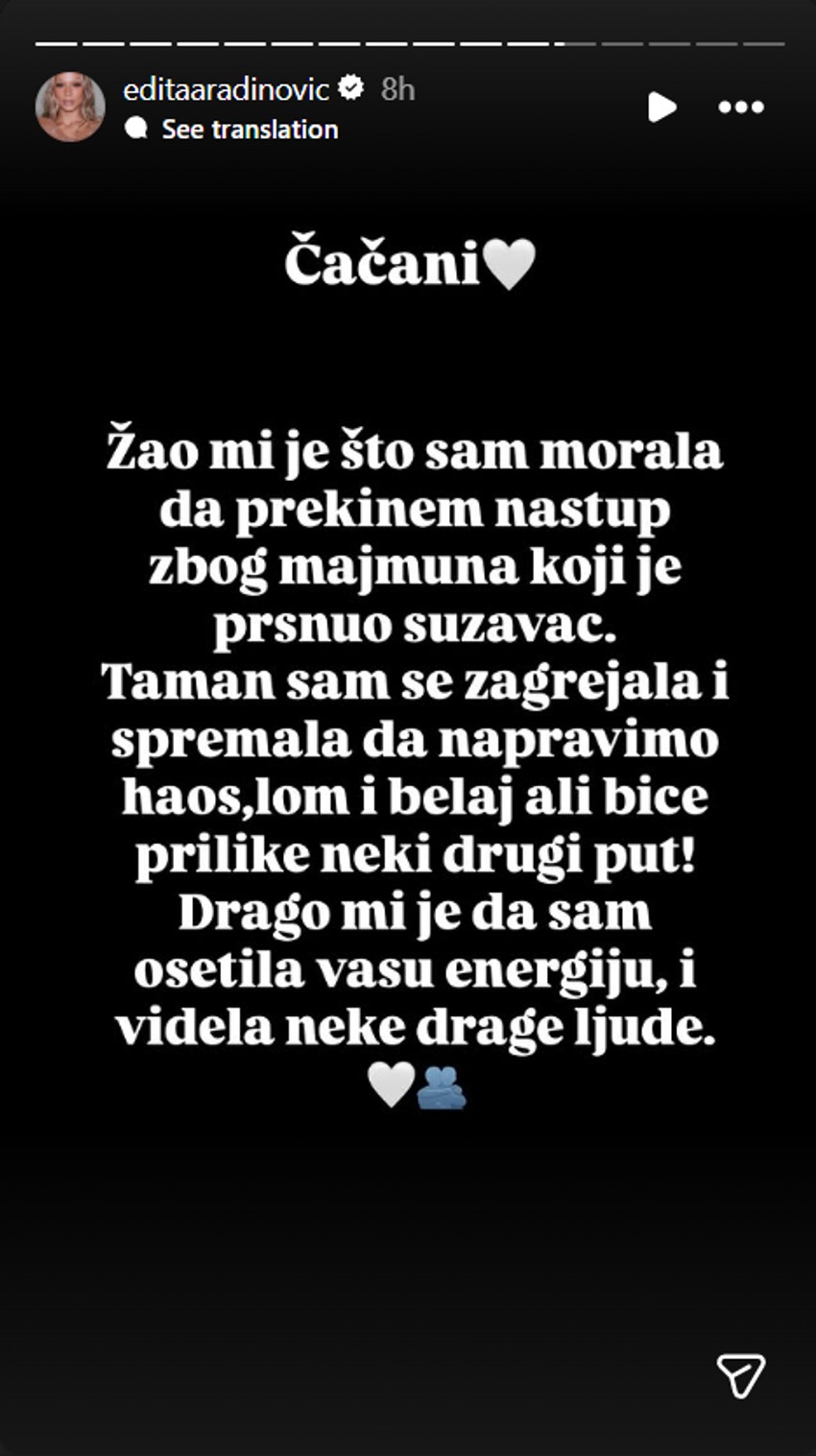 Oglasila se Edita zbog koncerta u Čačku