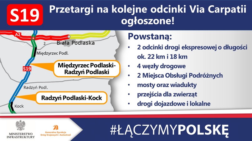 Via Carpatia będzie dłuższa o dwa nowe odcinki drogi ekspresowej S19