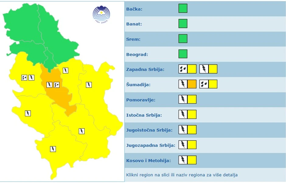 Meteoalarm za sredu