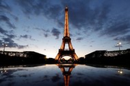 A night view shows the Eiffel tower in Paris