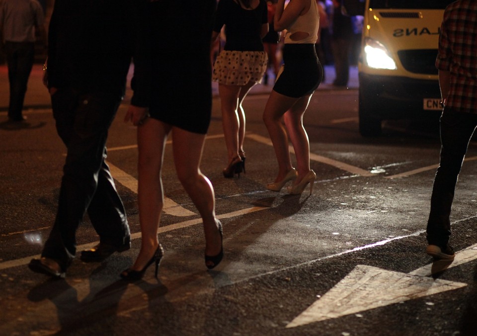 Saturday Night Revellers Enjoy Themselves In Cardiif City Centre