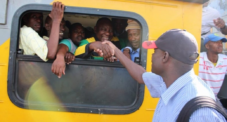 President Cyril Ramaphosa inside a cummuter train 