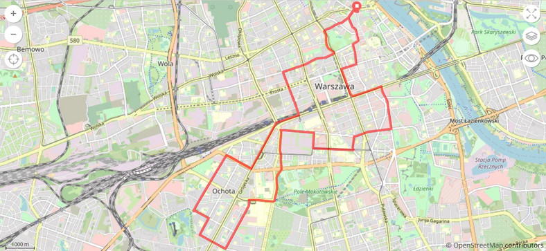 The route of the Warsaw Critical Mass 