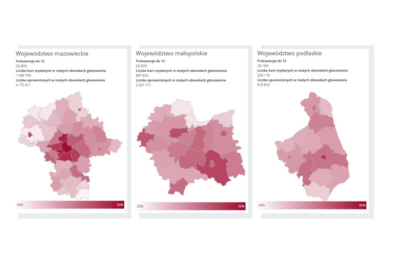 Do godz. 12 najwyższa frekwencja w woj. mazowieckim, małopolskim i podlaskim