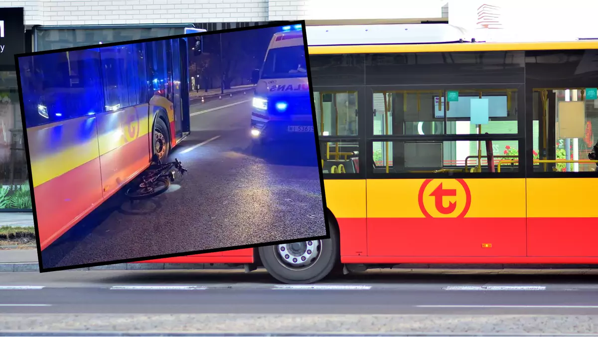 9-latek wjechał na rowerze pod autobus miejski w Warszawie (screen: Facebook/reporterwawa)