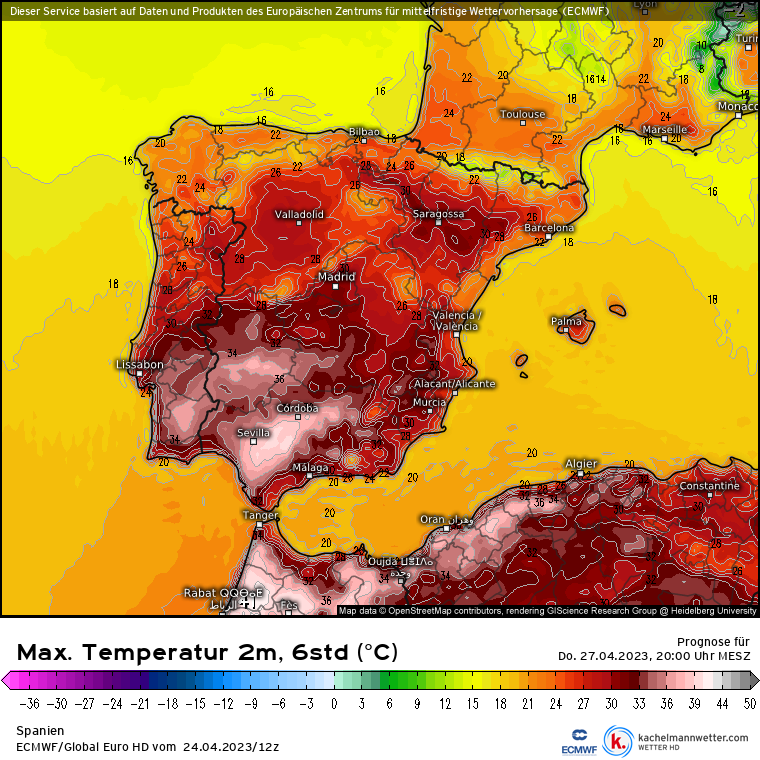 Na południu Hiszpanii, zwłaszcza w rejonie Kordoby i Sewilli, słupki rtęci z łatwością powinny osiągnąć 40 st. C