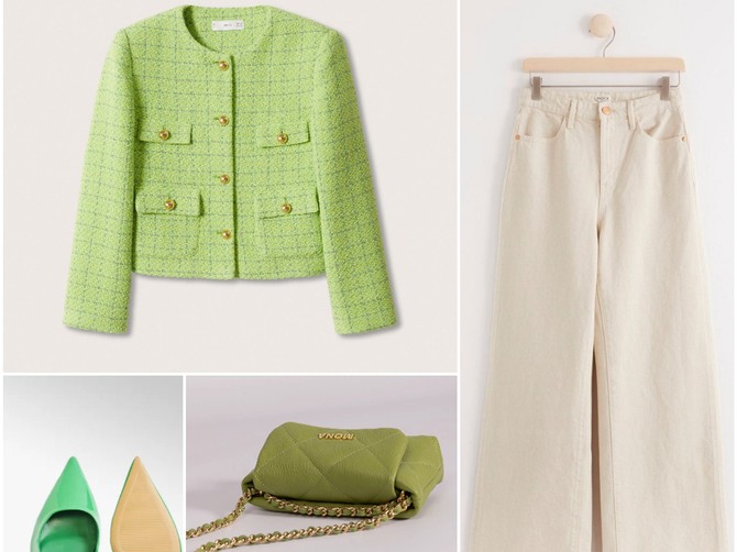 Sako od tvida „Mango“, pantalone „Lindex“, tašna „Mona“, sandalete „Deichmann“