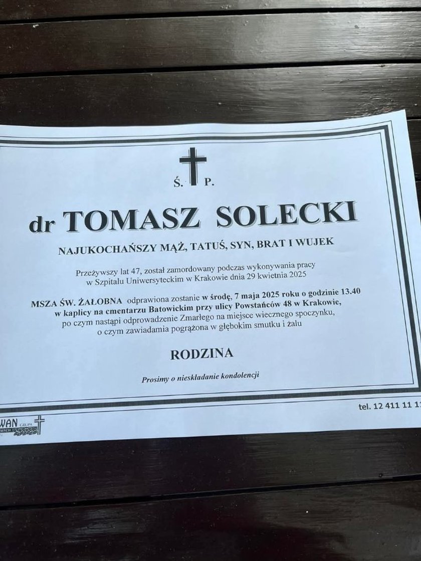 The funeral of Dr. Tomasz Solecki in Krakow. The family has only one request