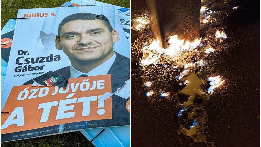 Budapest után Ózdon is felgyújtották a Fidesz plakátjait