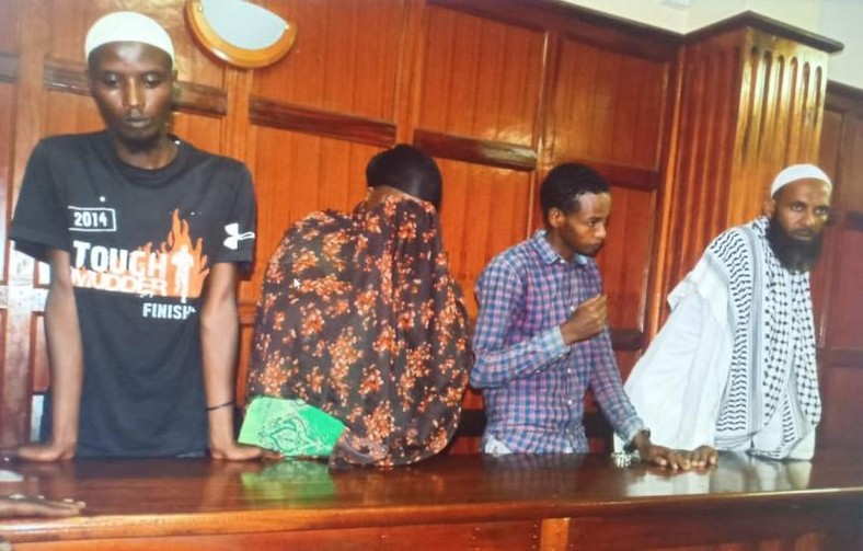 rom left to right: Isaak Hussein, Salim Gichunge's mother Sakina Mariam Abdalla, George Ndungu and Muktar Ibrahim in court 