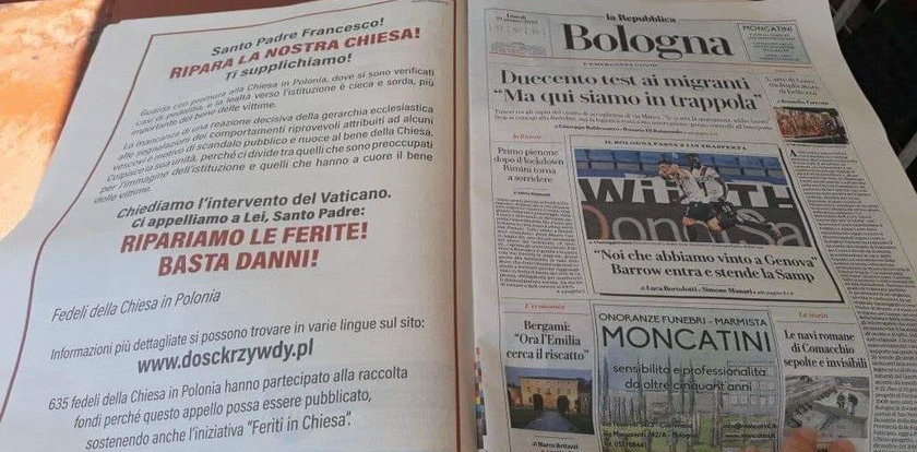 Polscy wierni zamieścili apel w dzienniku La Repubblica! Proszą papieża o pomoc