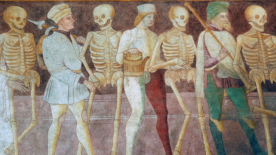 Fresk przedstawiający Taniec śmierci (danse macabre), Clusone, Włochy