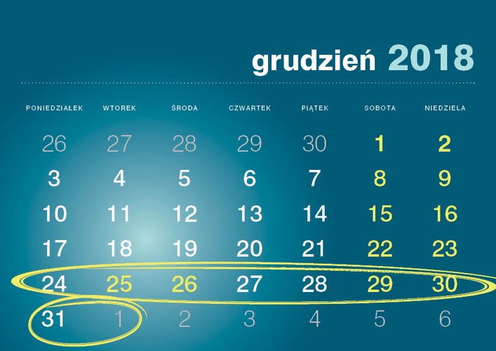 Rok kończymy prawdziwie długim wolny. Biorąc cztery dni wolnego zyskujemy w sumie aż 11-dniowy odpoczynek.