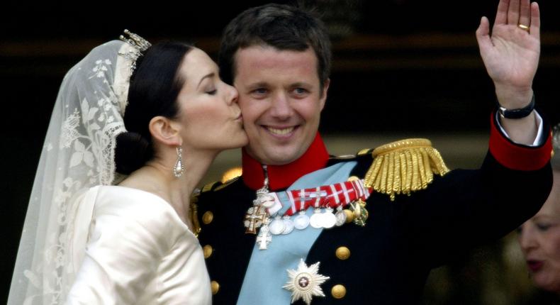 Danish Crown Prince Frederik and Princess Mary are photographed at their wedding in 2004.Ian Waldie/Getty Images