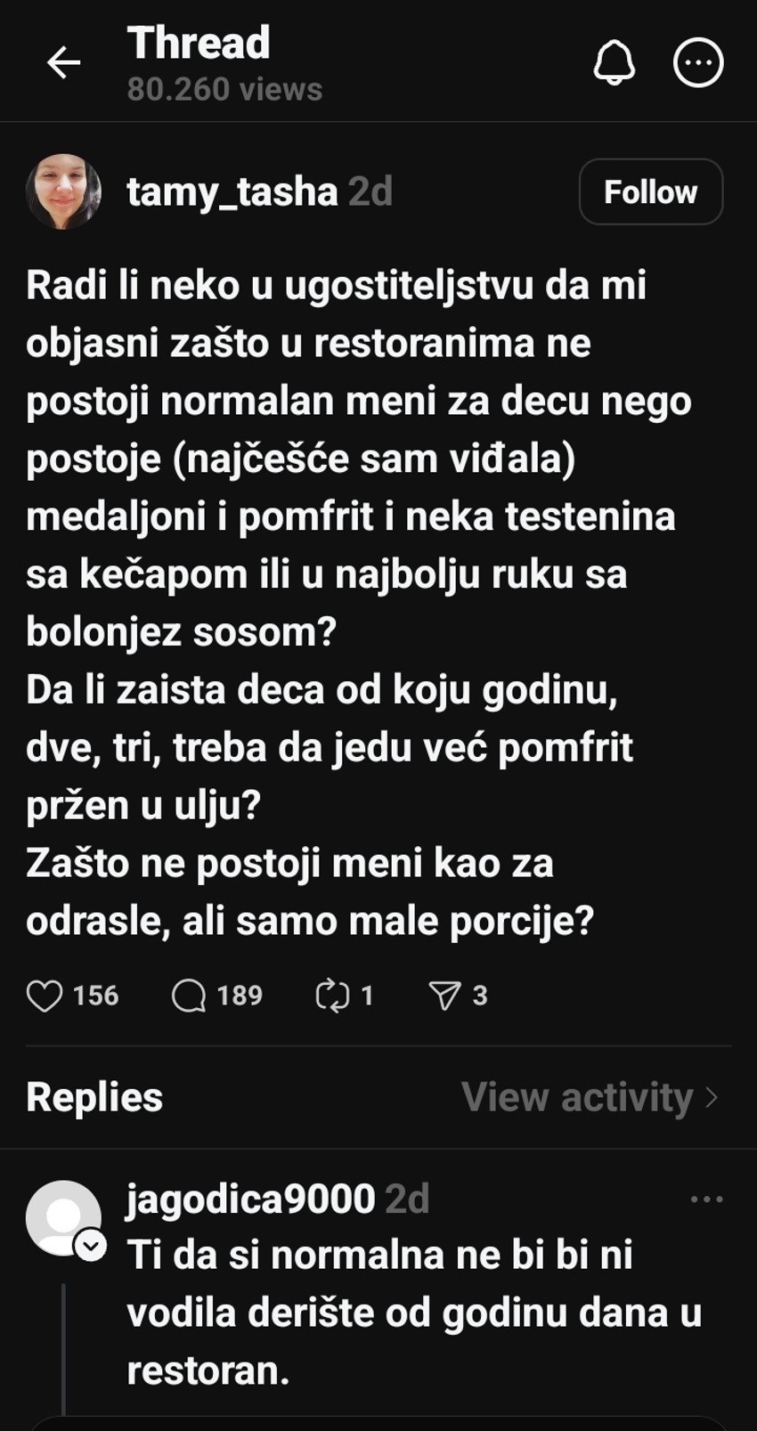 Jedan od komentara na "Tgreads-u"