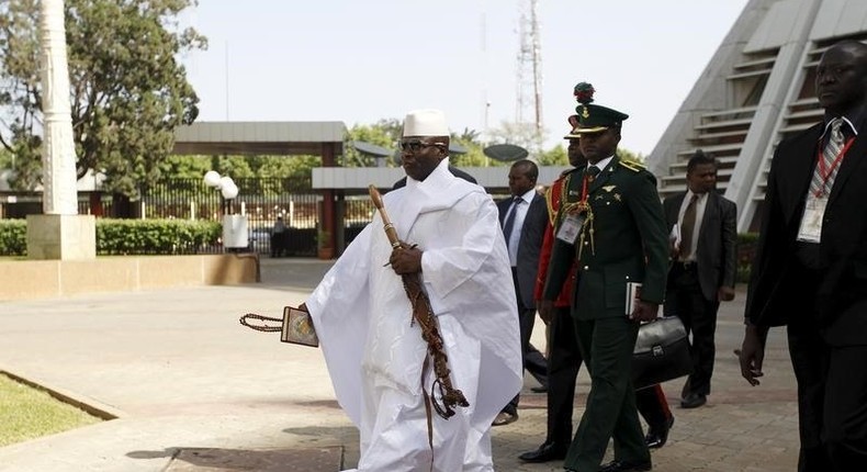 Gambia's President Yahya Jammeh arrives to the opening of the 48th ordinary session of ECOWAS Authority of Head of States and Government in Abuja, Nigeria, December 16, 2015 REUTERS/Afolabi Sotunde