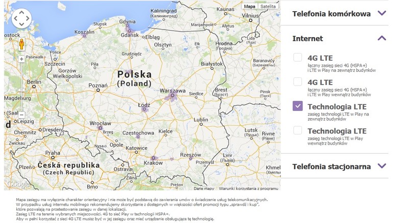 Zasięg LTE w Play